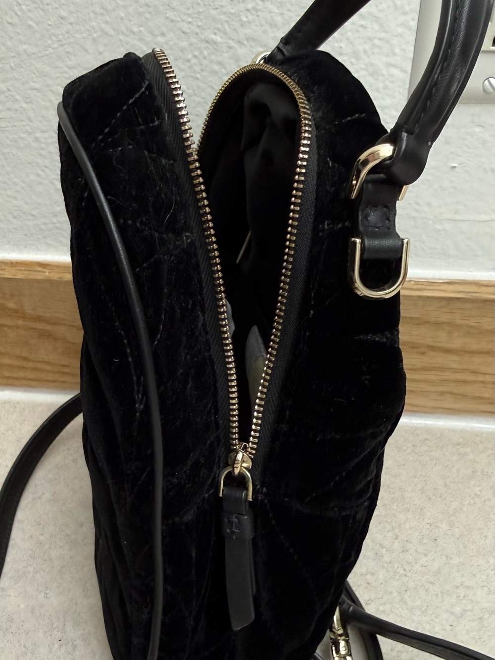 kate spade Black Velvet Quilted Mini Backpack Crossbody - Picture 3 of 4